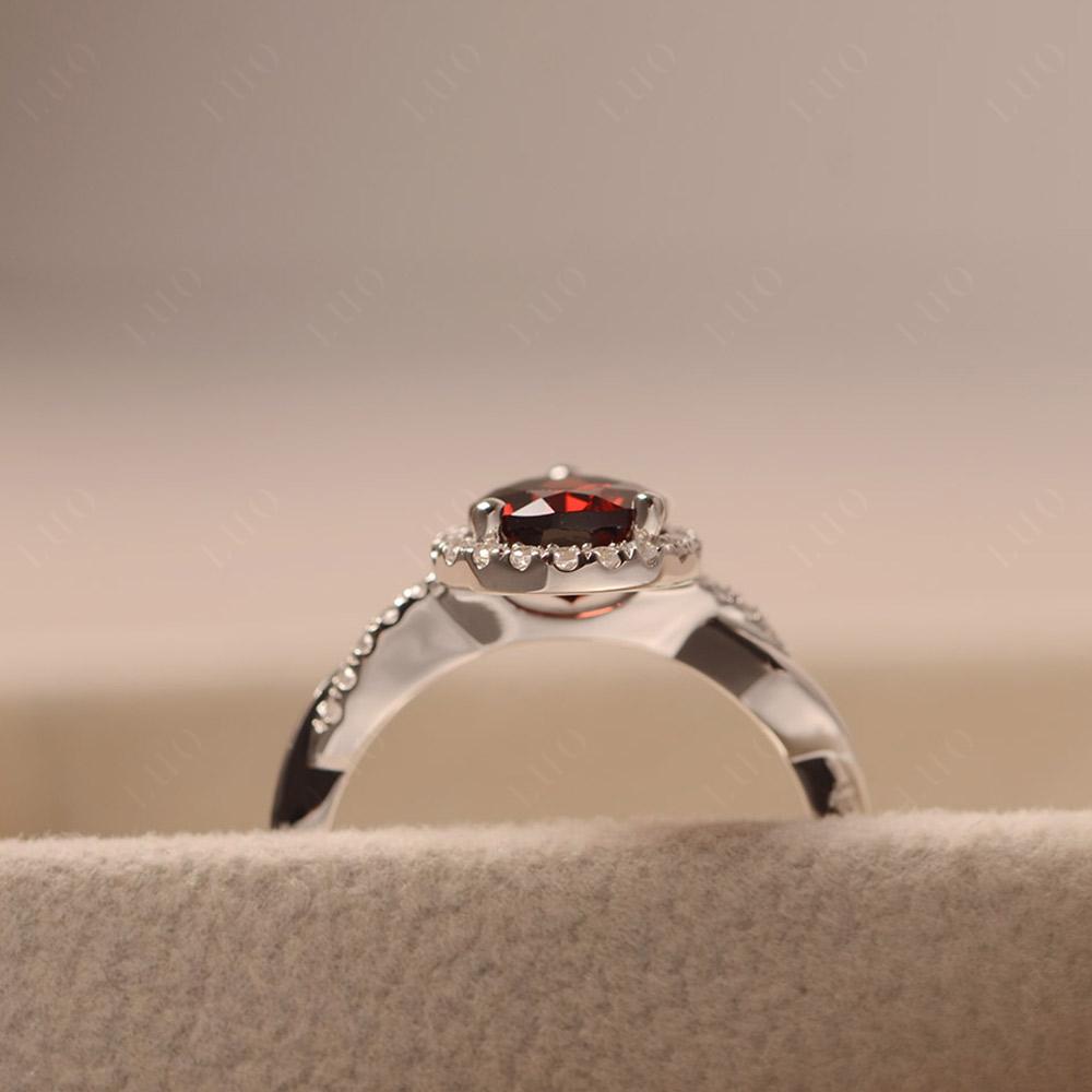 Pear Shaped Garnet Twisted Halo Engagement Ring - LUO Jewelry
