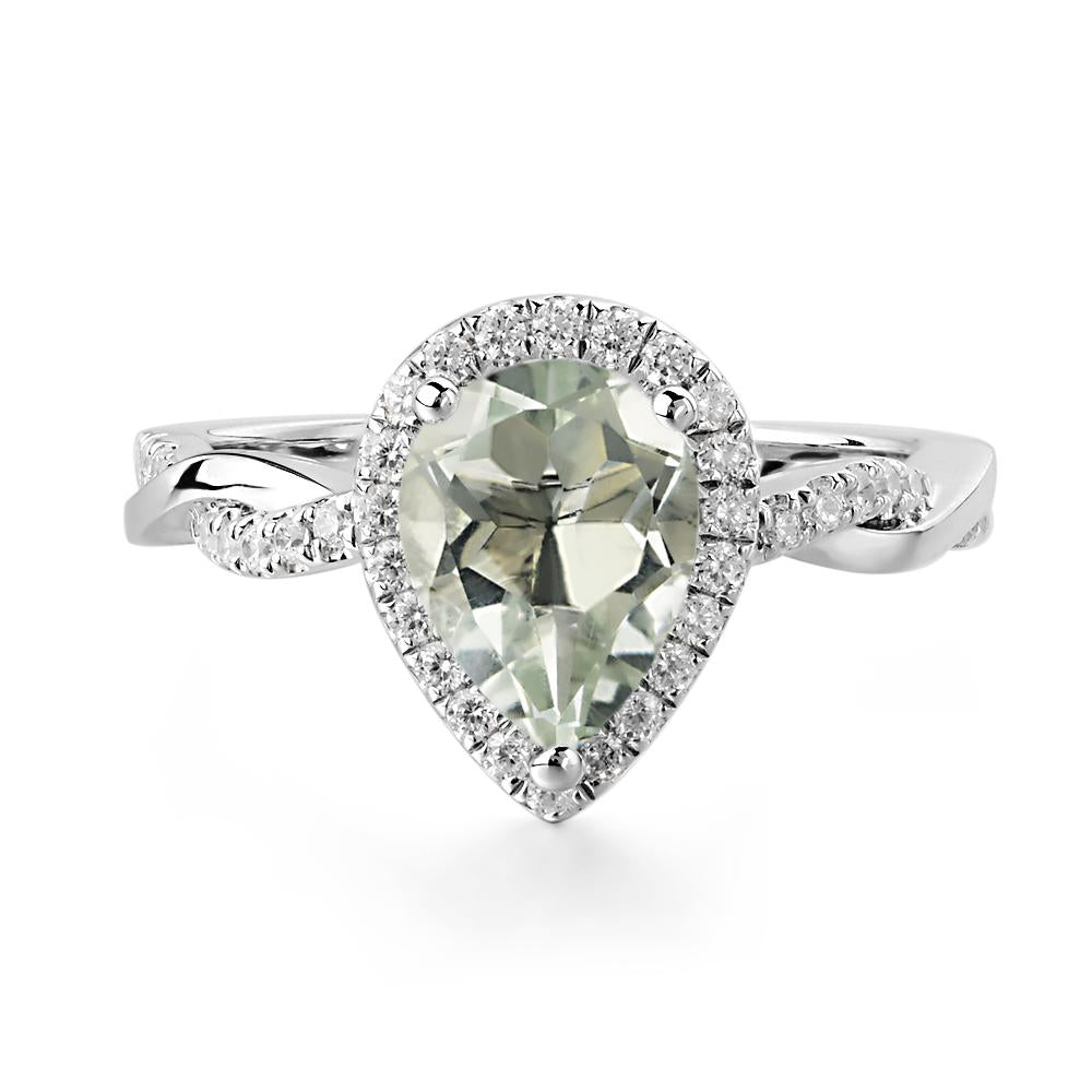 Pear Shaped Green Amethyst Twisted Halo Ring - LUO Jewelry #metal_14k white gold