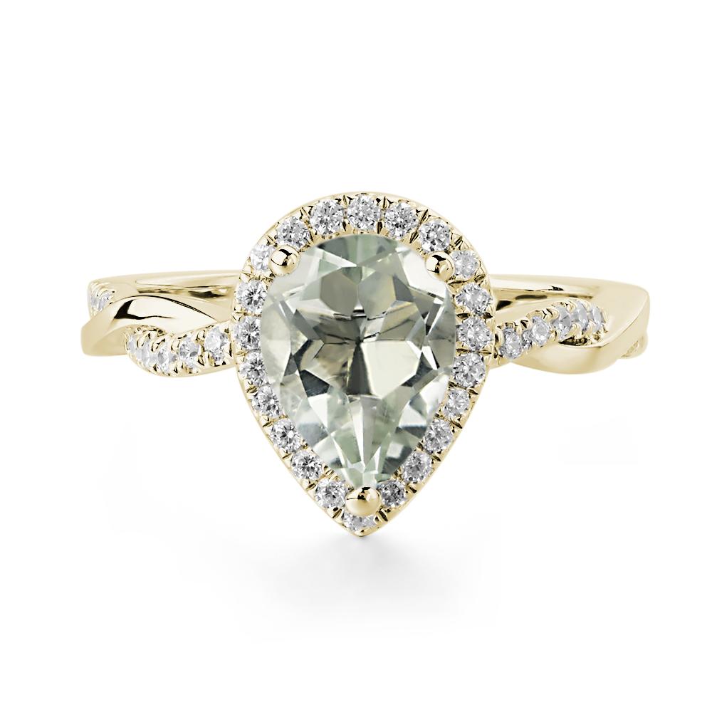 Pear Shaped Green Amethyst Twisted Halo Ring - LUO Jewelry #metal_14k yellow gold