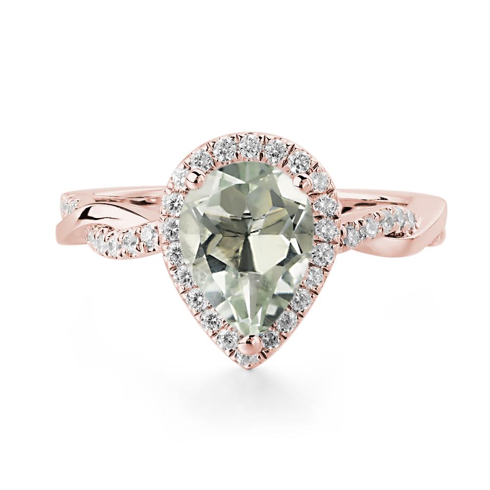 Pear Shaped Green Amethyst Twisted Halo Ring - LUO Jewelry #metal_18k rose gold