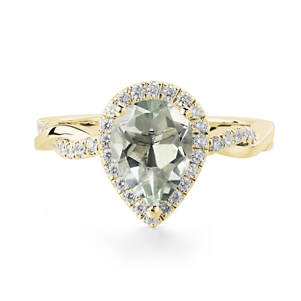 Pear Shaped Green Amethyst Twisted Halo Ring - LUO Jewelry #metal_18k yellow gold