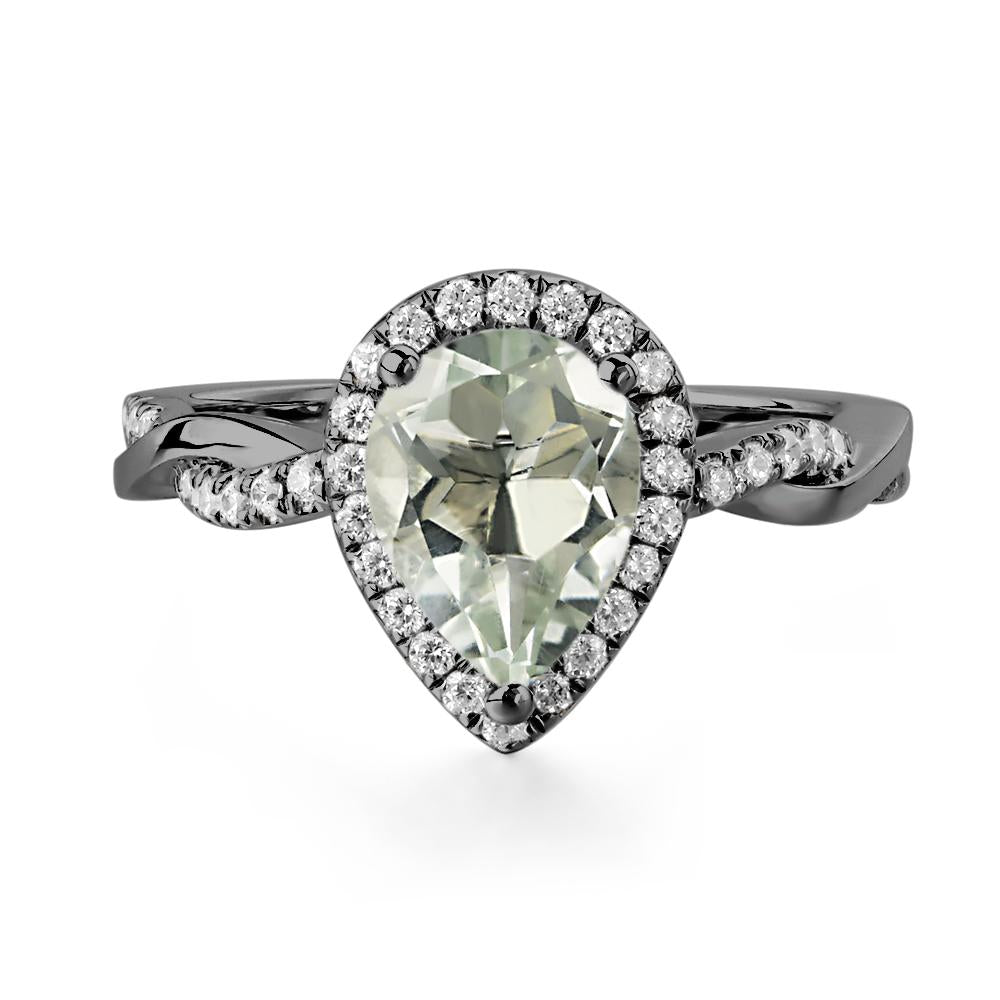 Pear Shaped Green Amethyst Twisted Halo Ring - LUO Jewelry #metal_black finish sterling silver