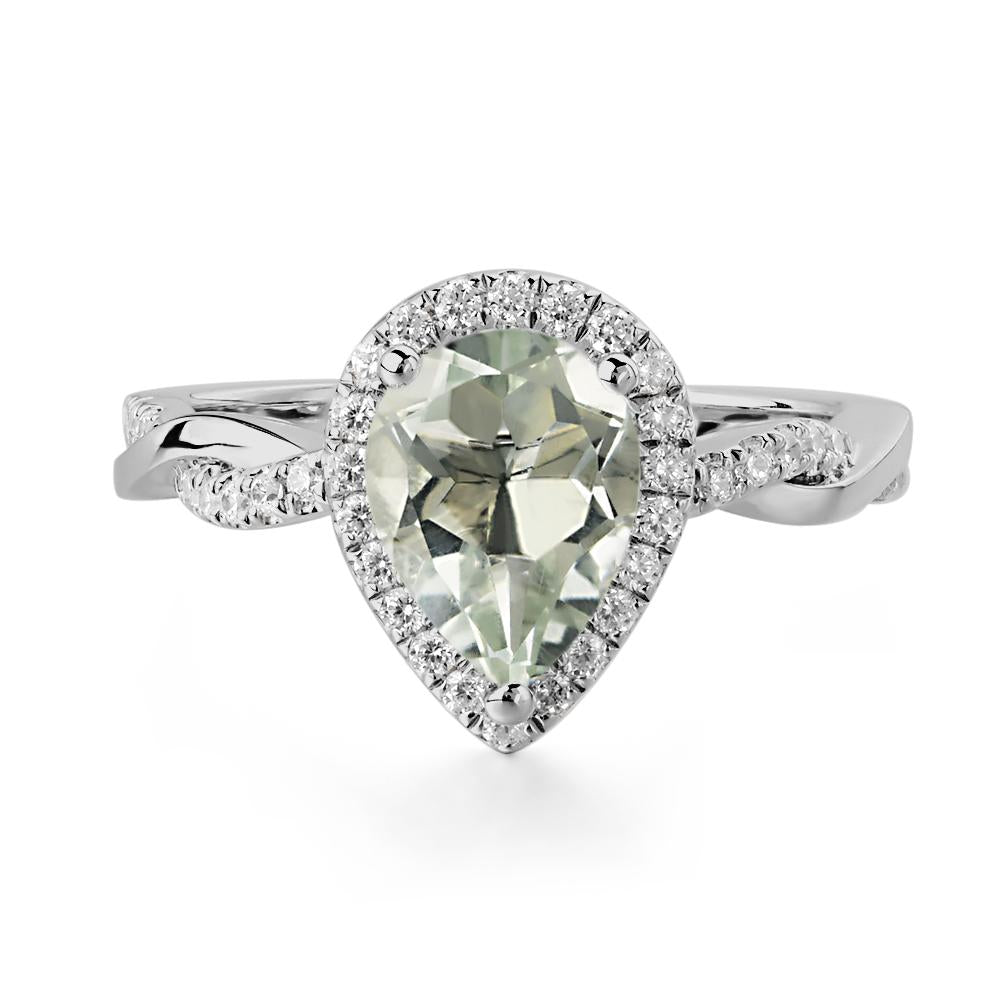Pear Shaped Green Amethyst Twisted Halo Ring - LUO Jewelry #metal_platinum