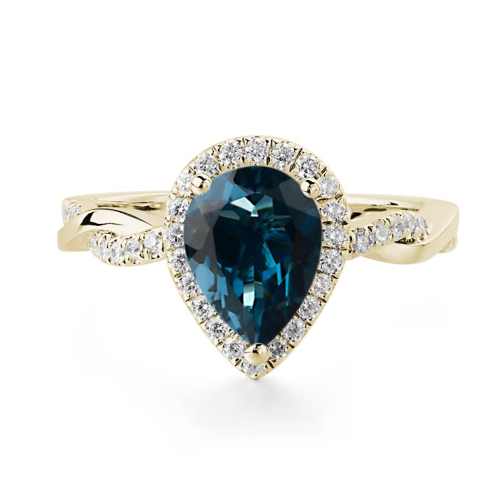 Pear Shaped London Blue Topaz Twisted Halo Ring - LUO Jewelry #metal_14k yellow gold