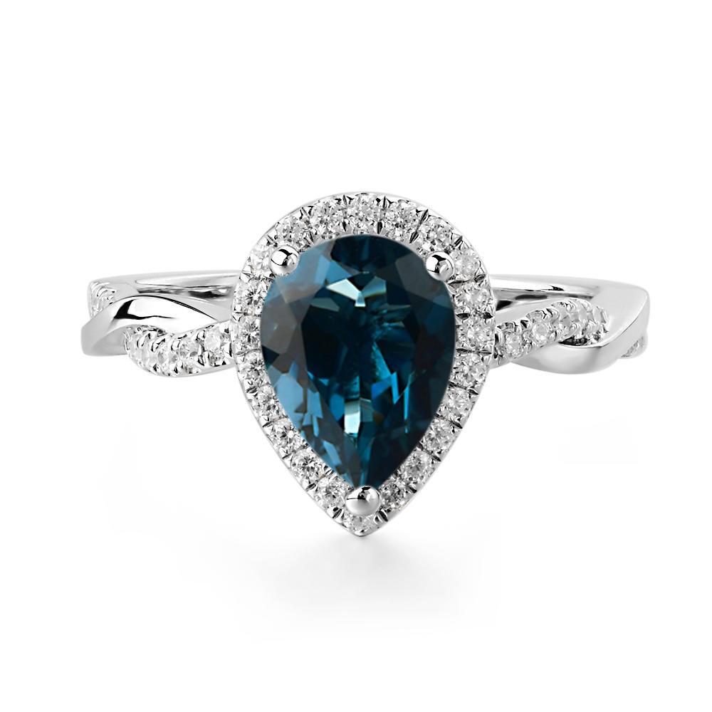 Pear Shaped London Blue Topaz Twisted Halo Ring - LUO Jewelry #metal_18k white gold