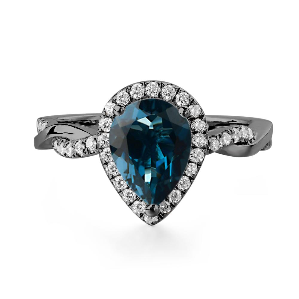 Pear Shaped London Blue Topaz Twisted Halo Ring - LUO Jewelry #metal_black finish sterling silver