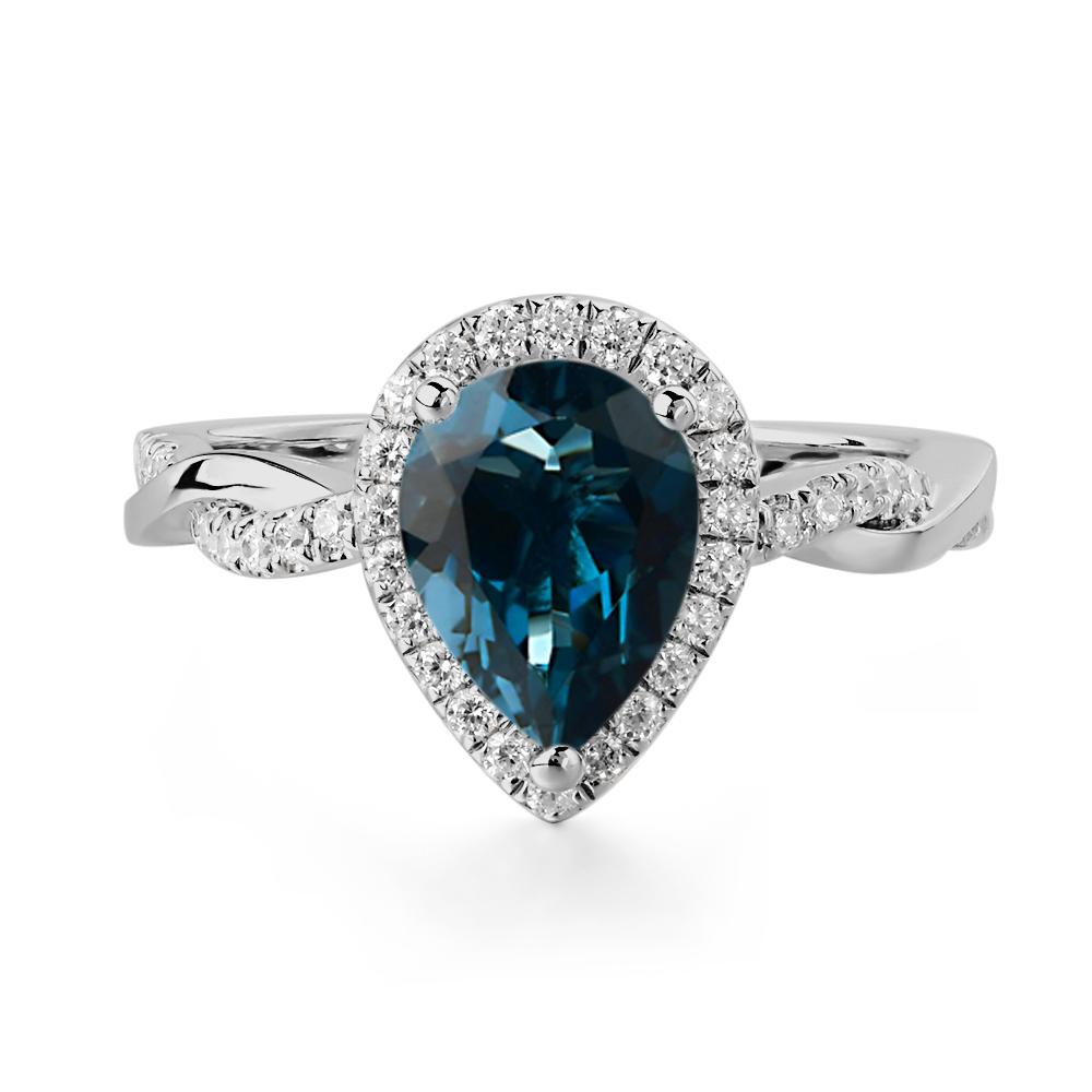 Pear Shaped London Blue Topaz Twisted Halo Ring - LUO Jewelry #metal_platinum