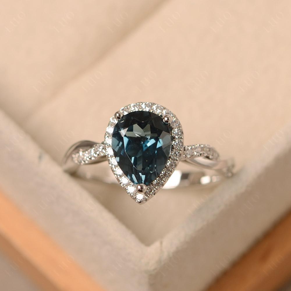 Pear Shaped London Blue Topaz Twisted Halo Ring - LUO Jewelry