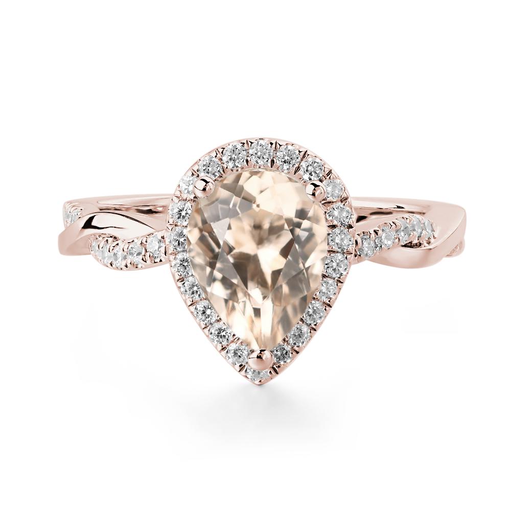 Pear Shaped Morganite Twisted Halo Ring - LUO Jewelry #metal_14k rose gold