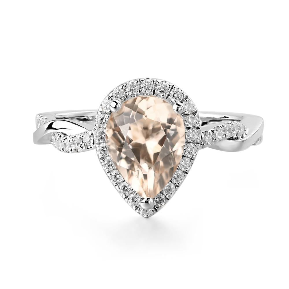 Pear Shaped Morganite Twisted Halo Ring - LUO Jewelry #metal_14k white gold