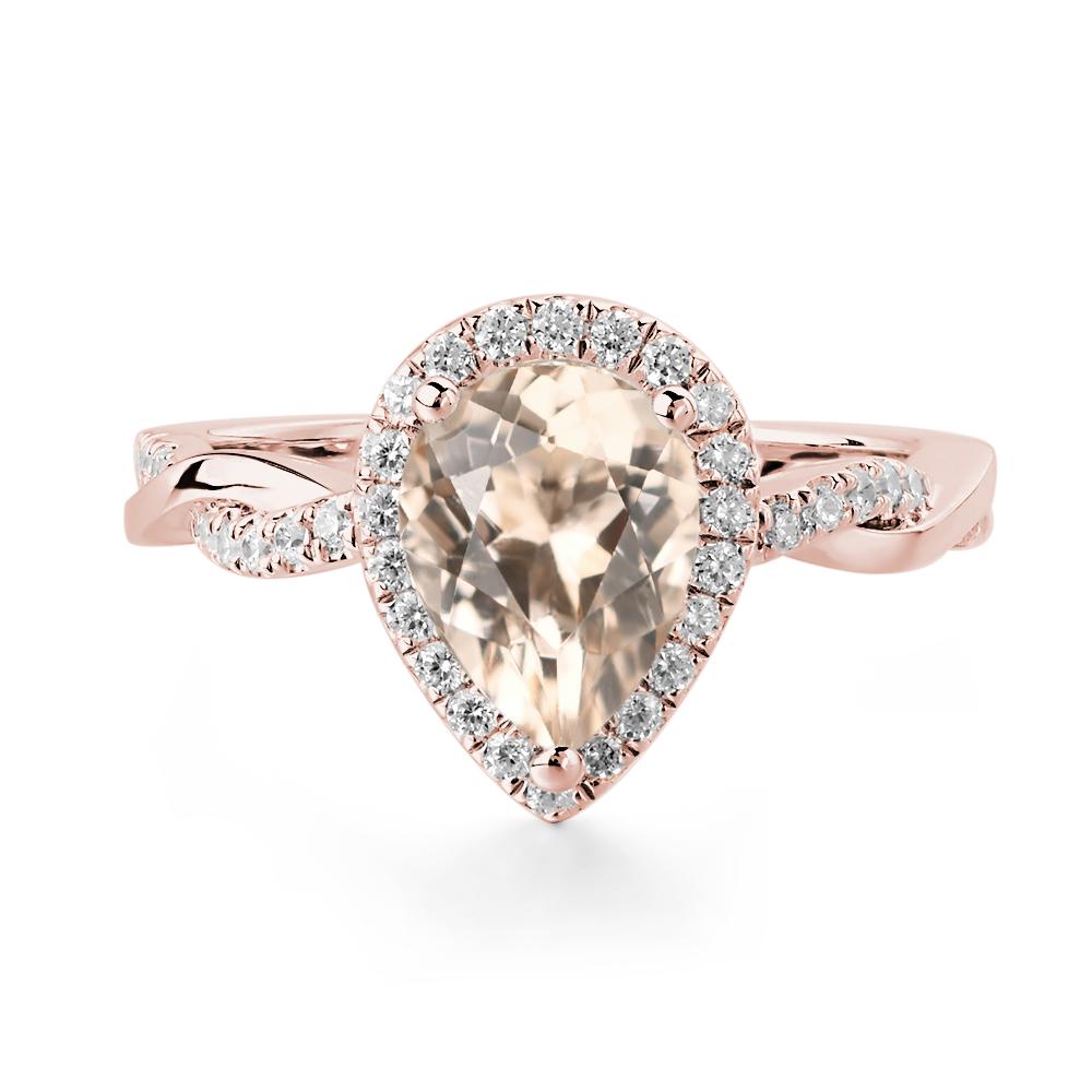 Pear Shaped Morganite Twisted Halo Ring - LUO Jewelry #metal_18k rose gold
