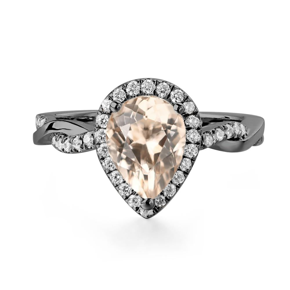 Pear Shaped Morganite Twisted Halo Ring - LUO Jewelry #metal_black finish sterling silver