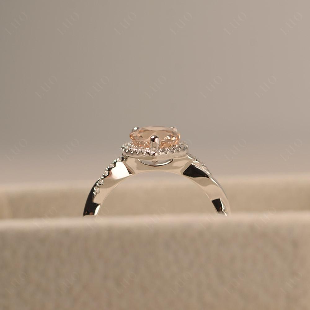 Pear Shaped Morganite Twisted Halo Engagement Ring - LUO Jewelry