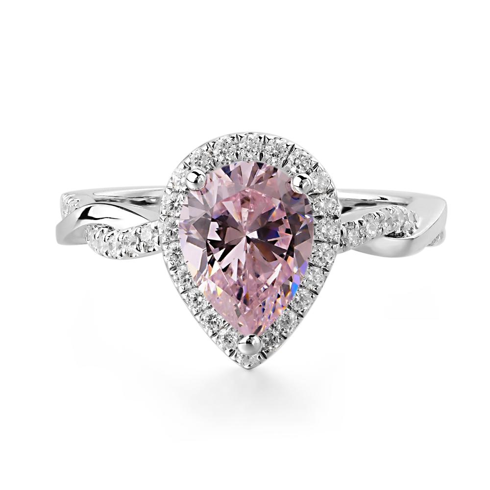 Pear Shaped Pink Cubic Zirconia Twisted Halo Ring - LUO Jewelry #metal_14k white gold