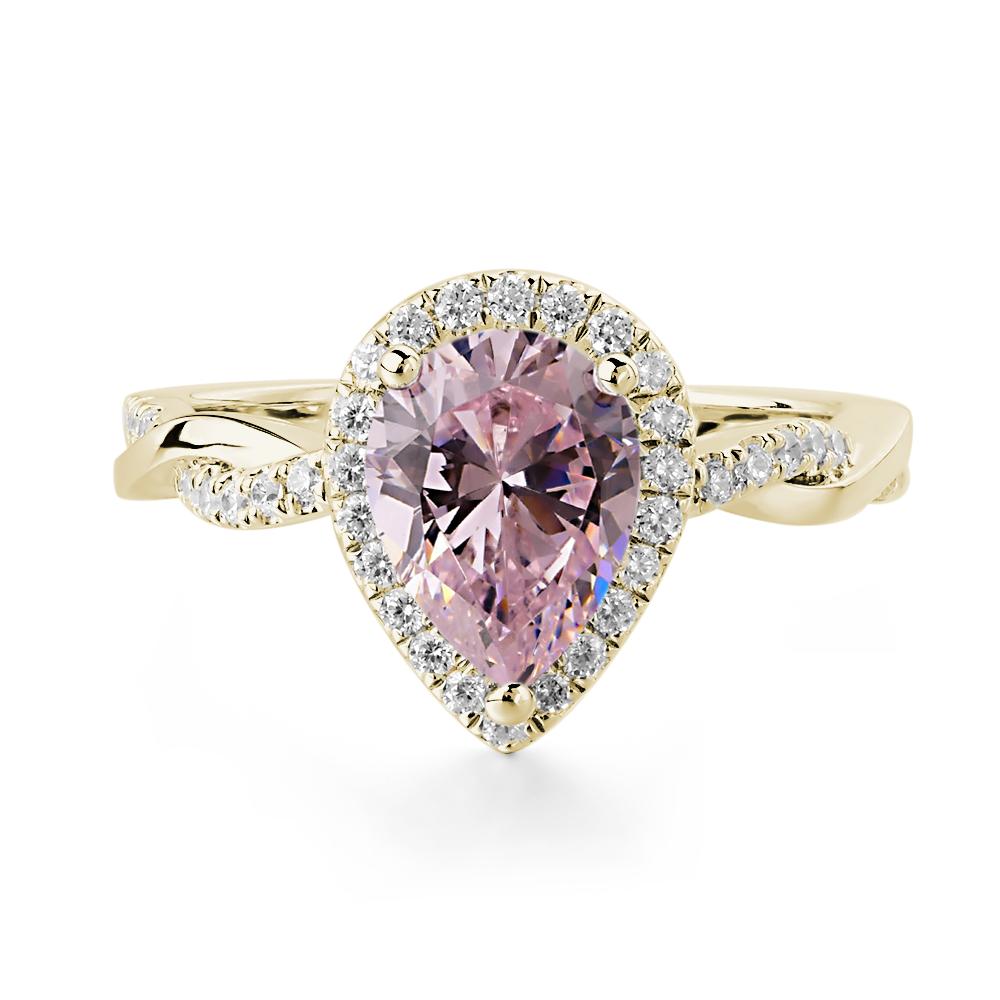 Pear Shaped Pink Cubic Zirconia Twisted Halo Ring - LUO Jewelry #metal_14k yellow gold