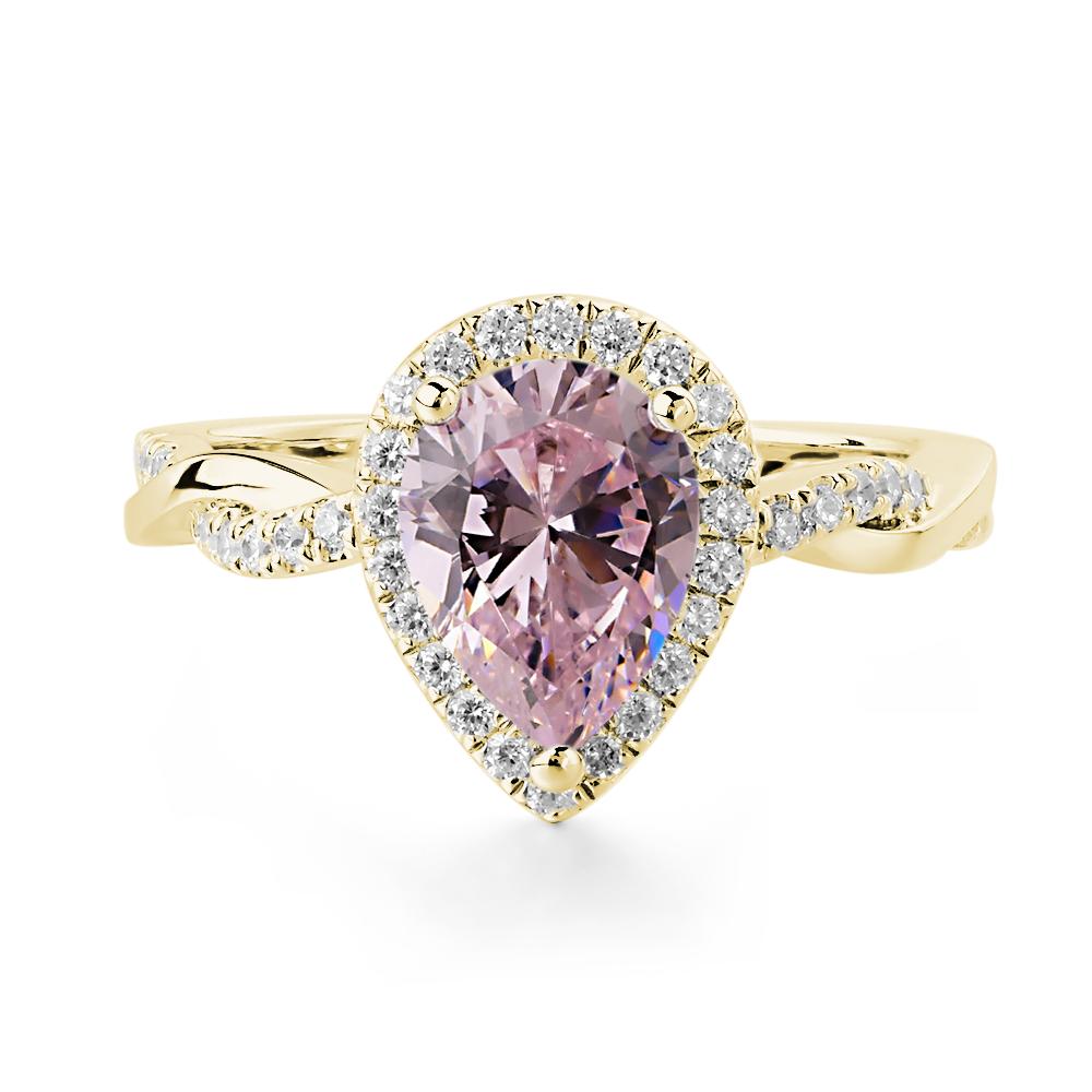 Pear Shaped Pink Cubic Zirconia Twisted Halo Ring - LUO Jewelry #metal_18k yellow gold