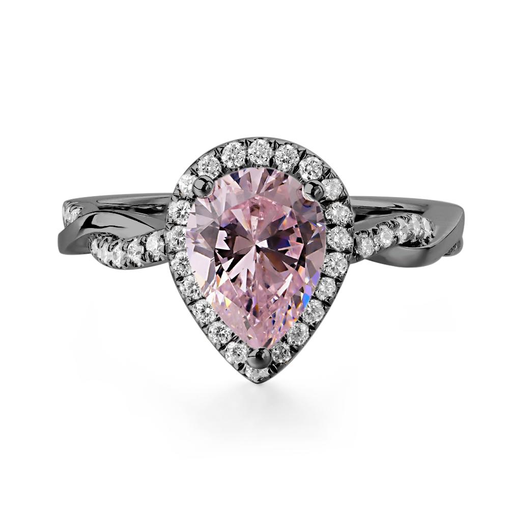 Pear Shaped Pink Cubic Zirconia Twisted Halo Ring - LUO Jewelry #metal_black finish sterling silver