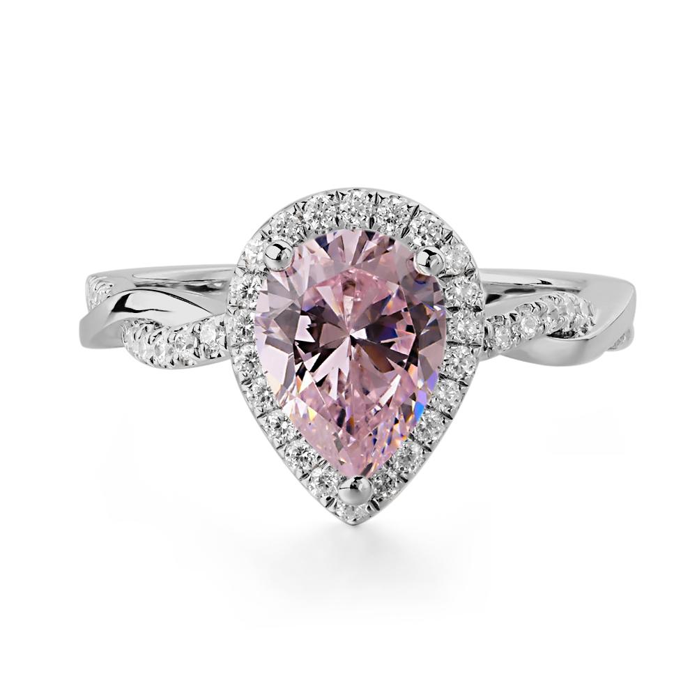 Pear Shaped Pink Cubic Zirconia Twisted Halo Ring - LUO Jewelry #metal_platinum