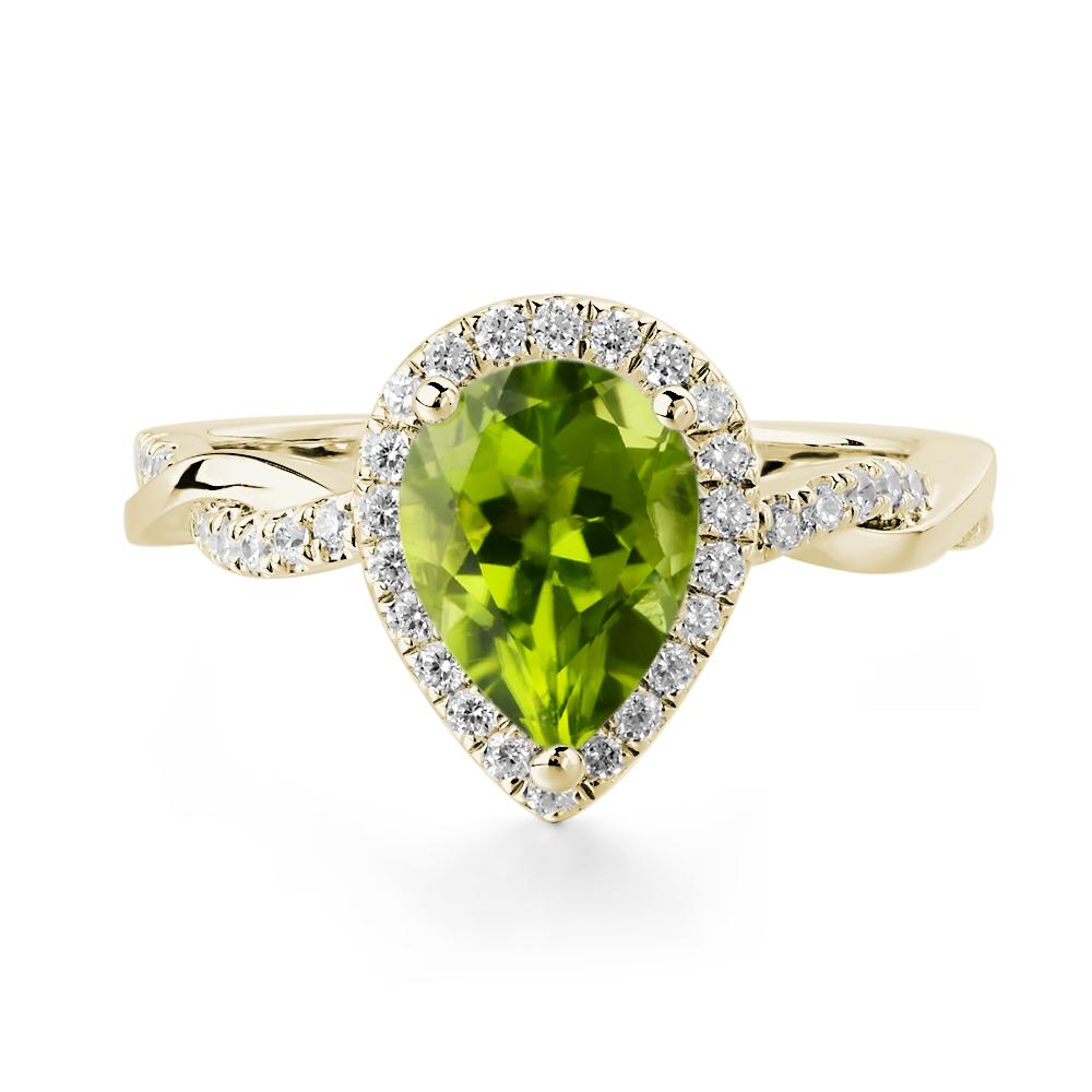 Pear Shaped Peridot Twisted Halo Ring - LUO Jewelry #metal_14k yellow gold