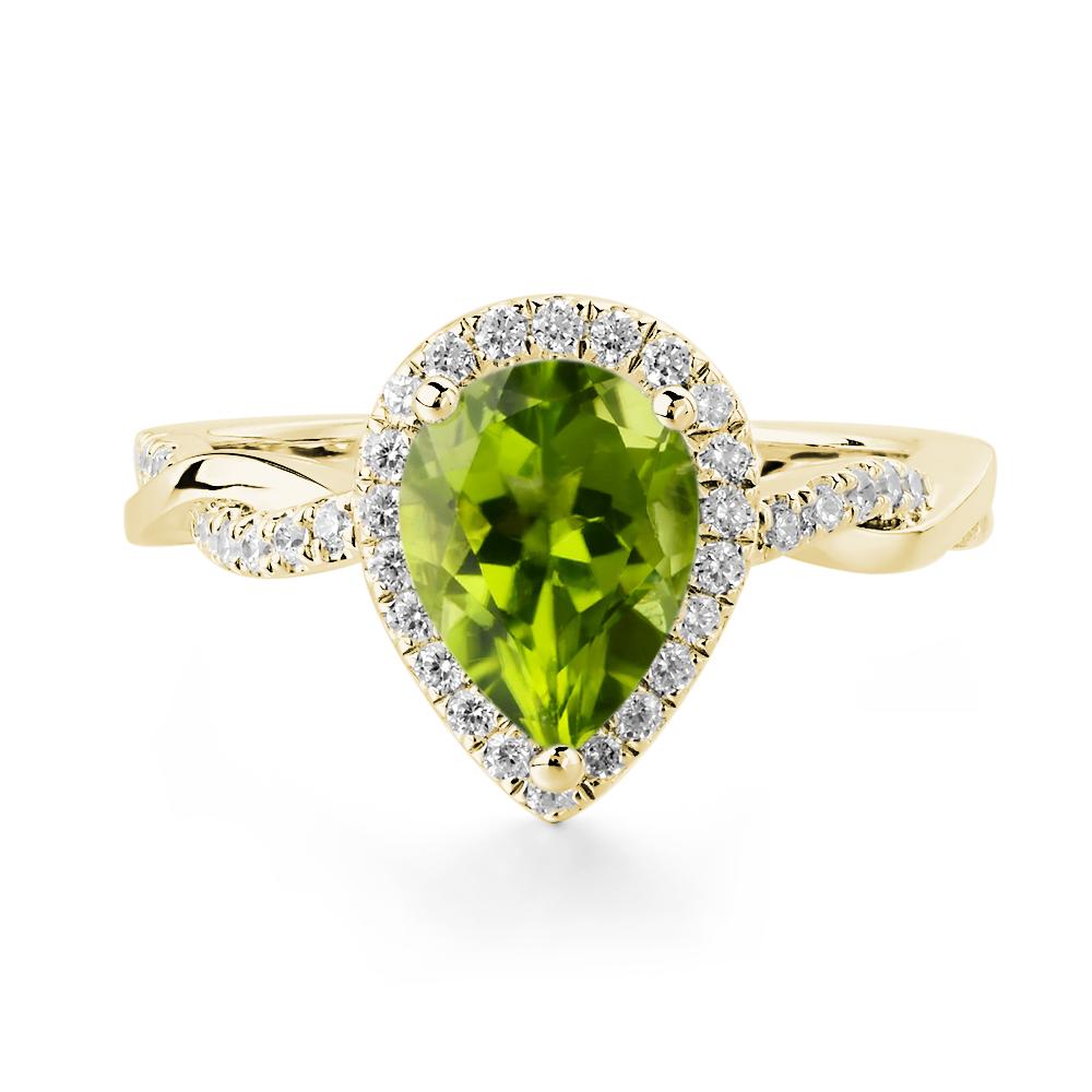Pear Shaped Peridot Twisted Halo Ring - LUO Jewelry #metal_18k yellow gold