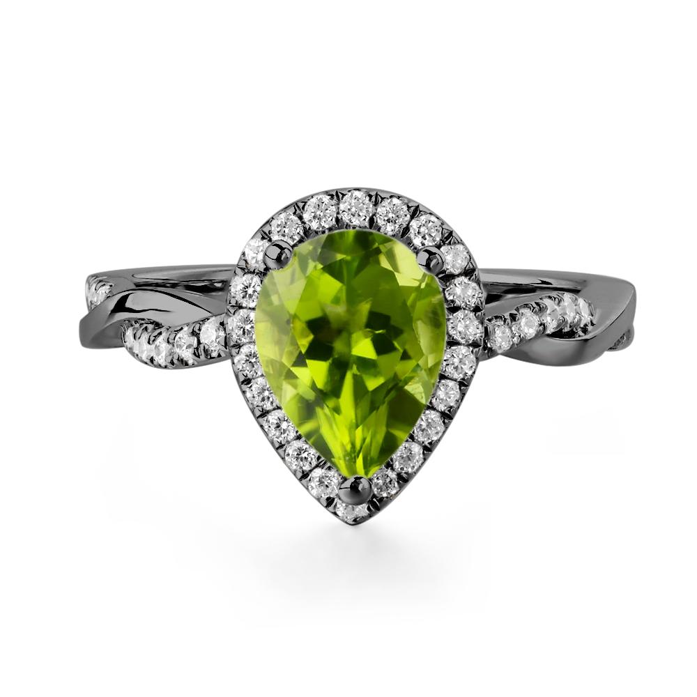 Pear Shaped Peridot Twisted Halo Ring - LUO Jewelry #metal_black finish sterling silver