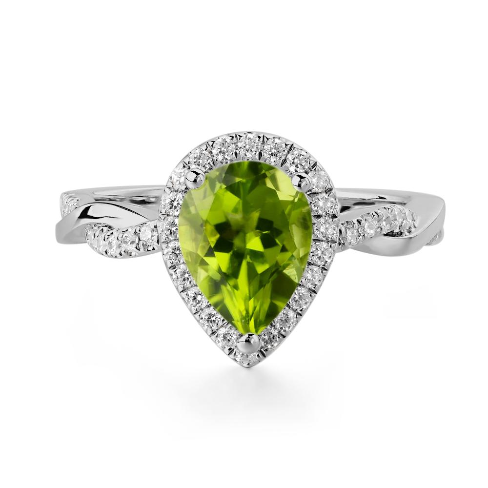 Pear Shaped Peridot Twisted Halo Ring - LUO Jewelry #metal_platinum