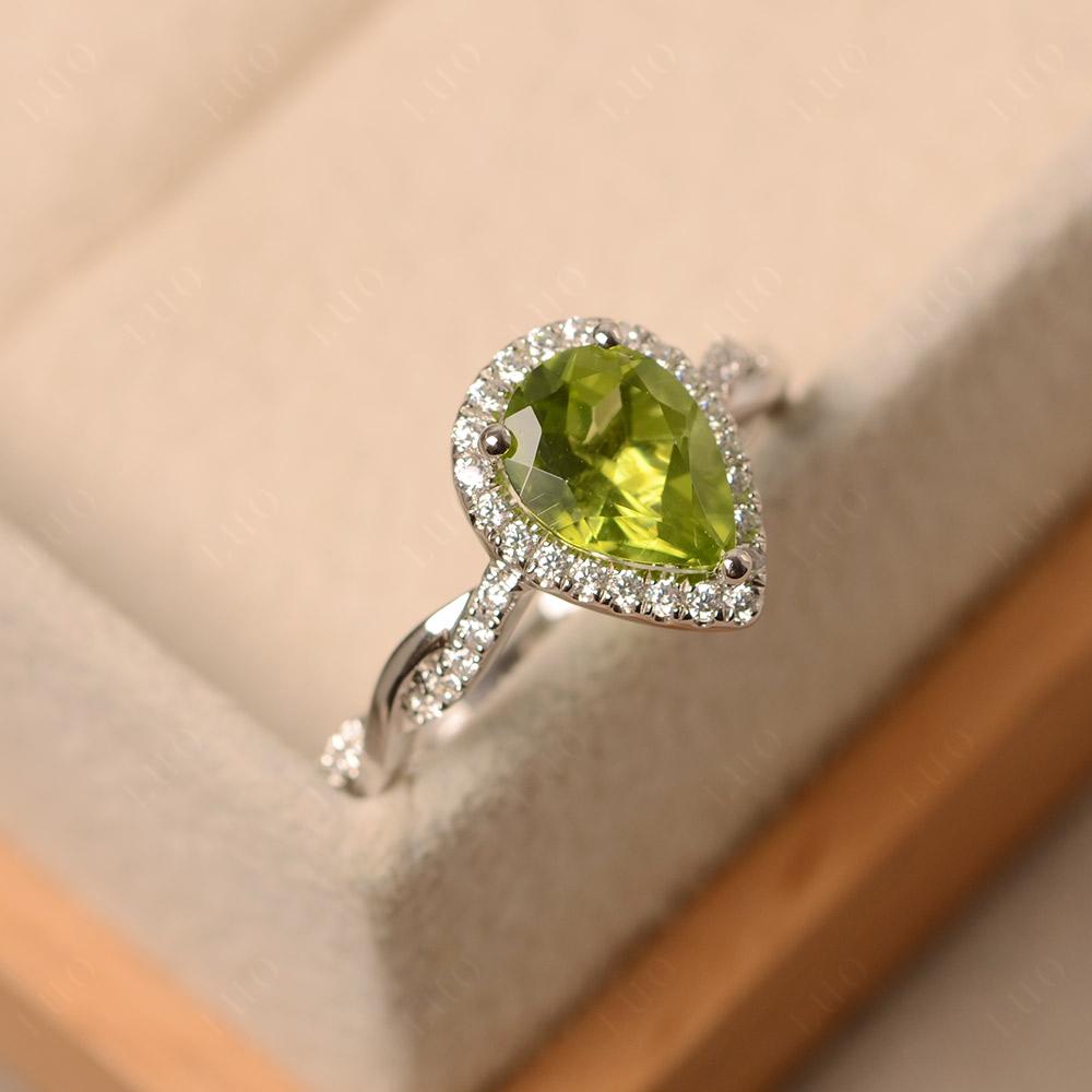 Pear Shaped Peridot Twisted Halo Ring - LUO Jewelry