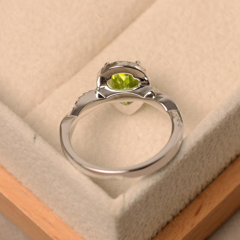 Pear Shaped Peridot Twisted Halo Engagement Ring - LUO Jewelry