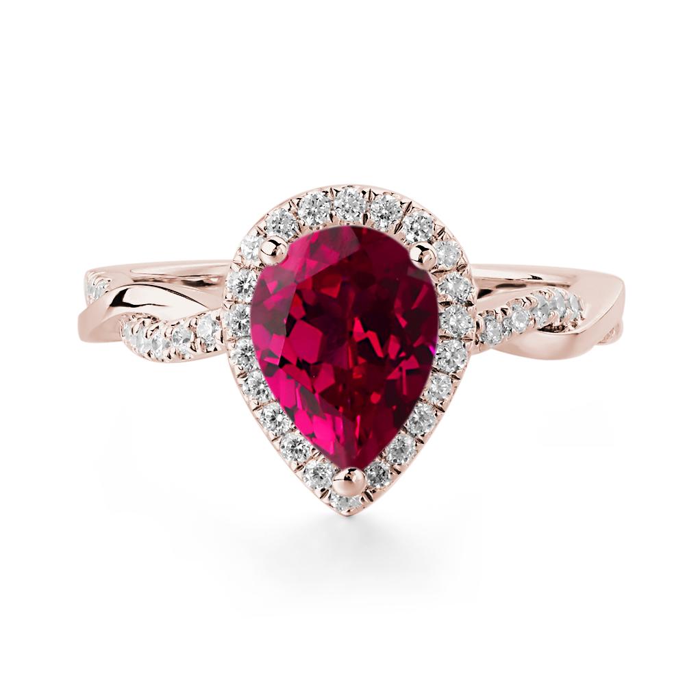 Pear Shaped Lab Created Ruby Twisted Halo Ring - LUO Jewelry #metal_14k rose gold