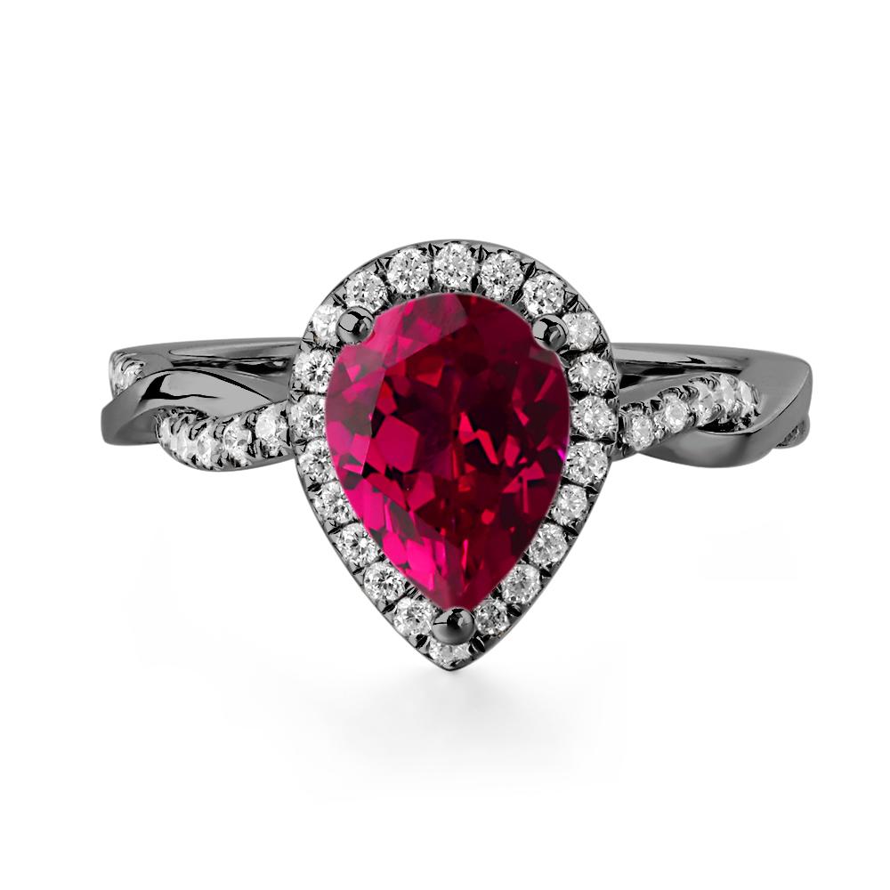 Pear Shaped Lab Created Ruby Twisted Halo Ring - LUO Jewelry #metal_black finish sterling silver