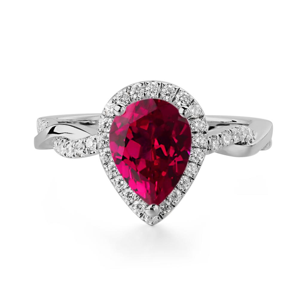 Pear Shaped Lab Created Ruby Twisted Halo Ring - LUO Jewelry #metal_platinum