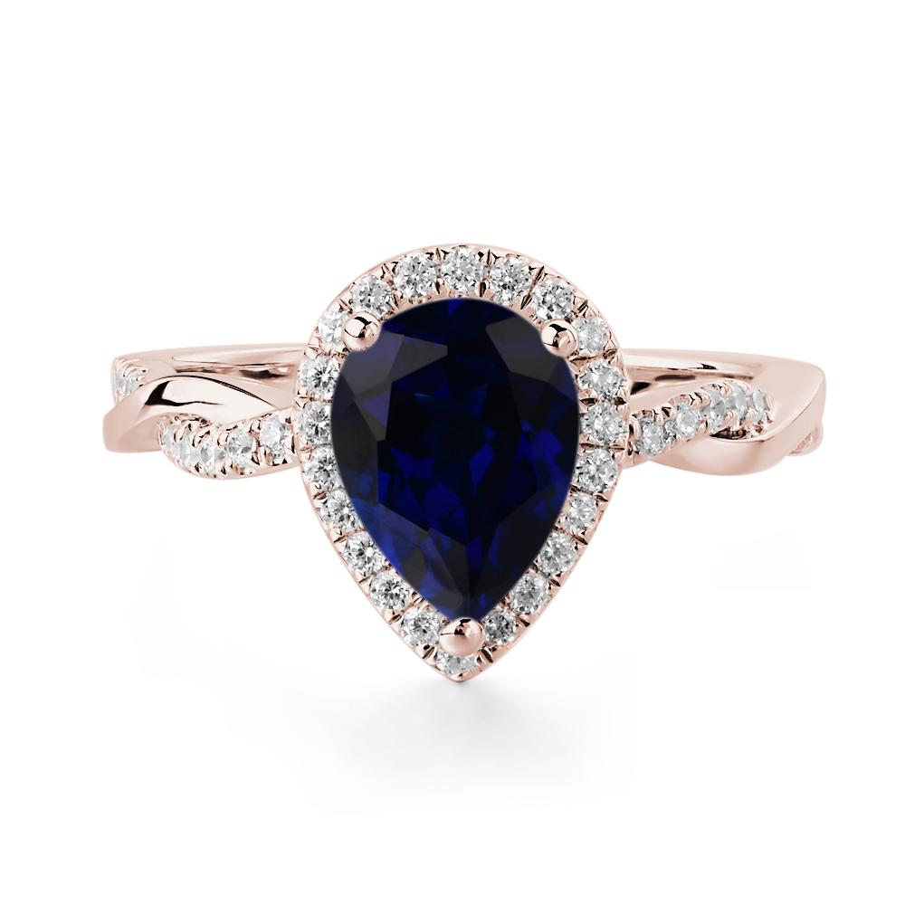 Pear Shaped Sapphire Twisted Halo Ring - LUO Jewelry #metal_14k rose gold