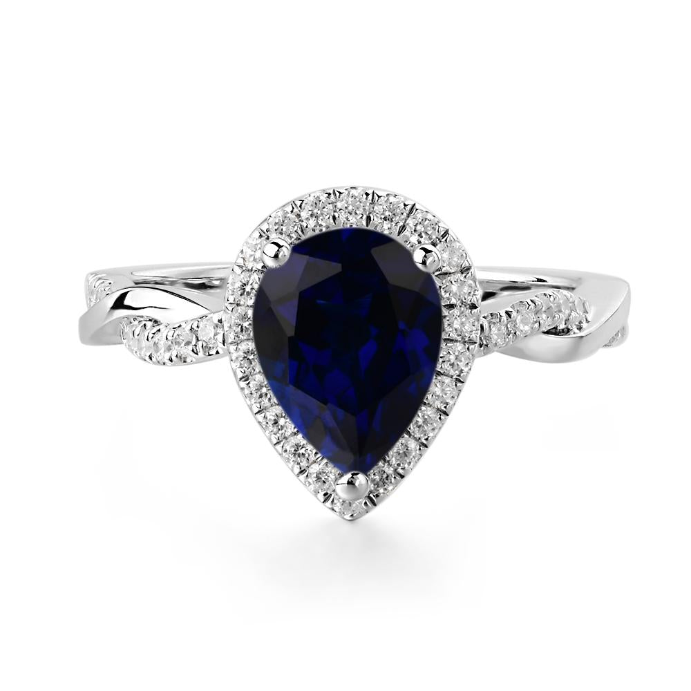 Pear Shaped Sapphire Twisted Halo Ring - LUO Jewelry #metal_14k white gold