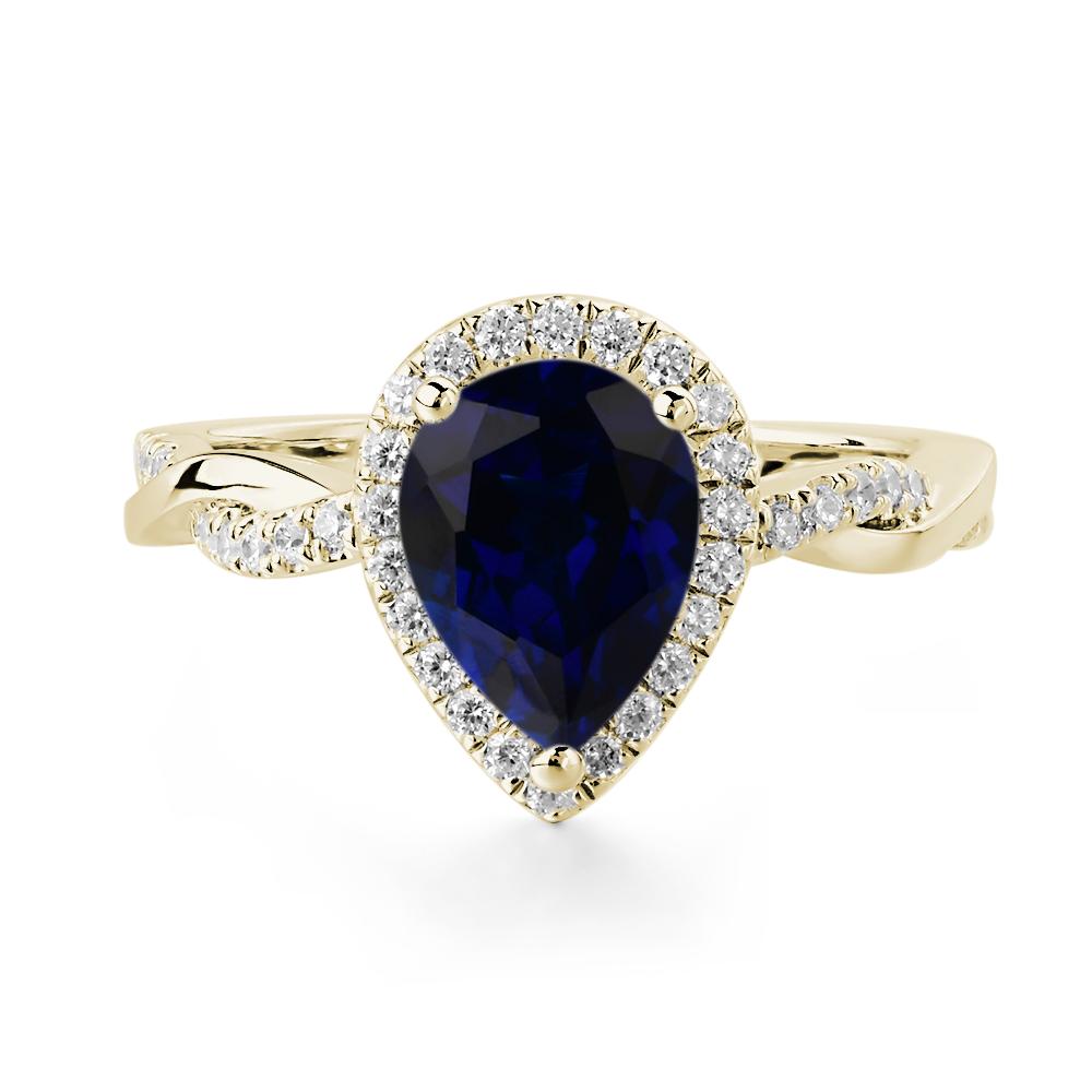 Pear Shaped Sapphire Twisted Halo Ring - LUO Jewelry #metal_14k yellow gold