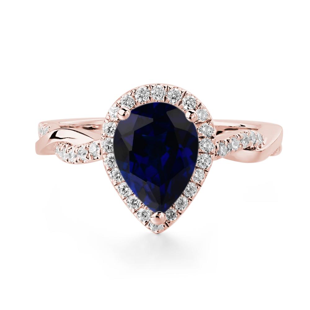 Pear Shaped Sapphire Twisted Halo Ring - LUO Jewelry #metal_18k rose gold