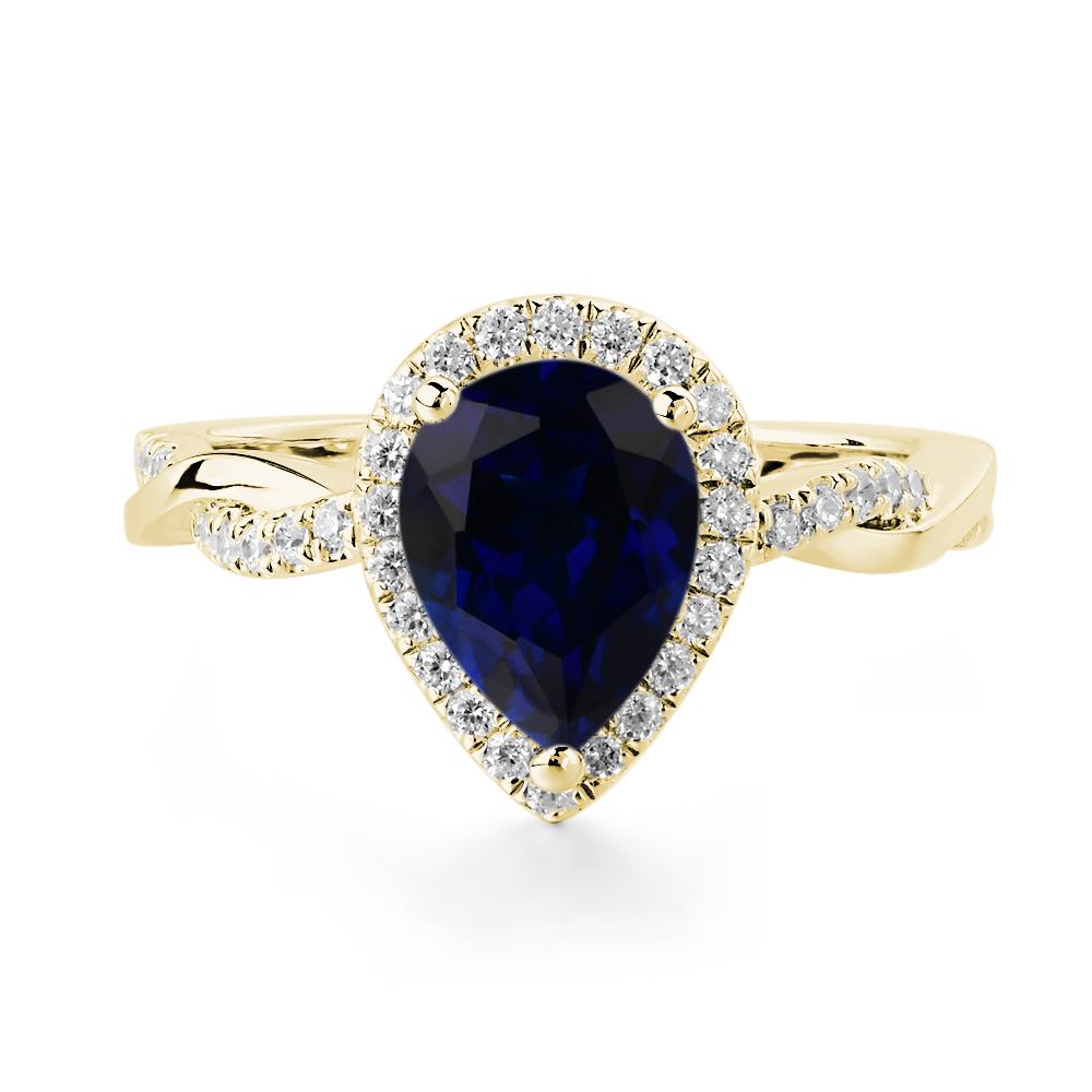Pear Shaped Sapphire Twisted Halo Ring - LUO Jewelry #metal_18k yellow gold