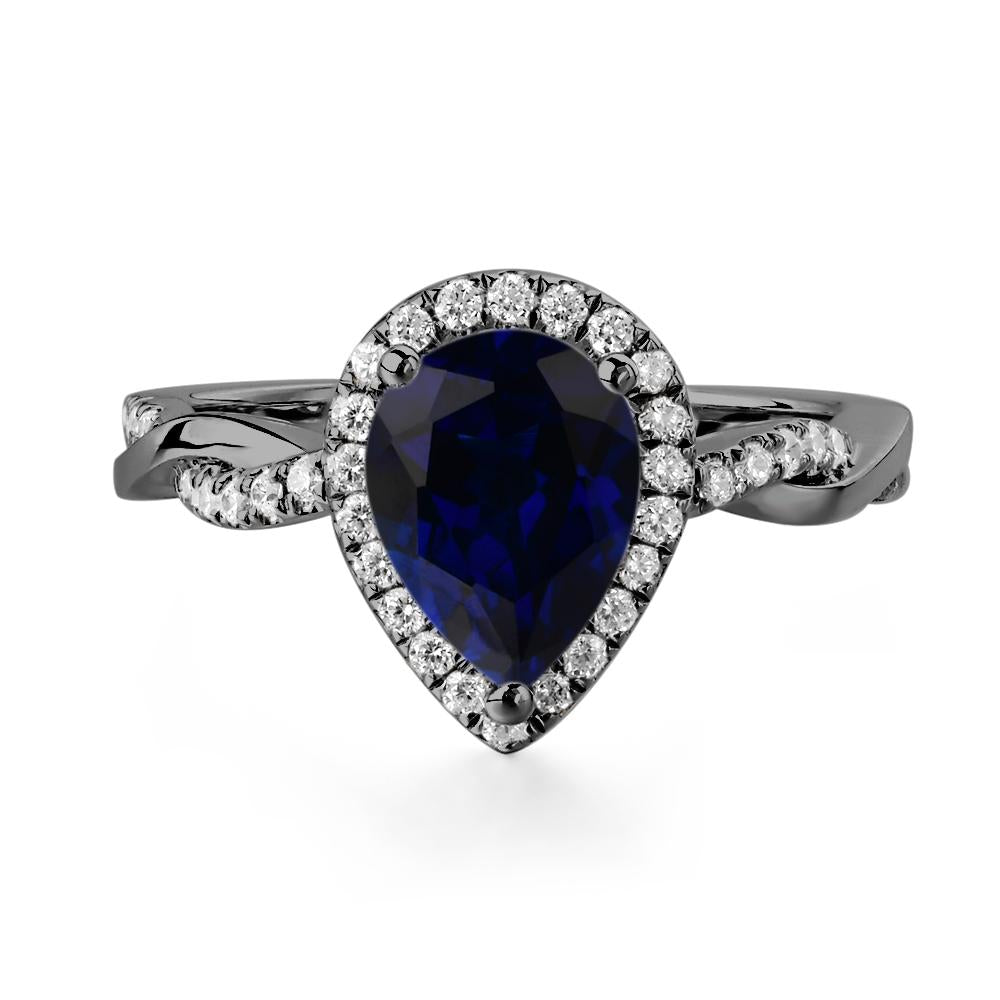 Pear Shaped Sapphire Twisted Halo Ring - LUO Jewelry #metal_black finish sterling silver