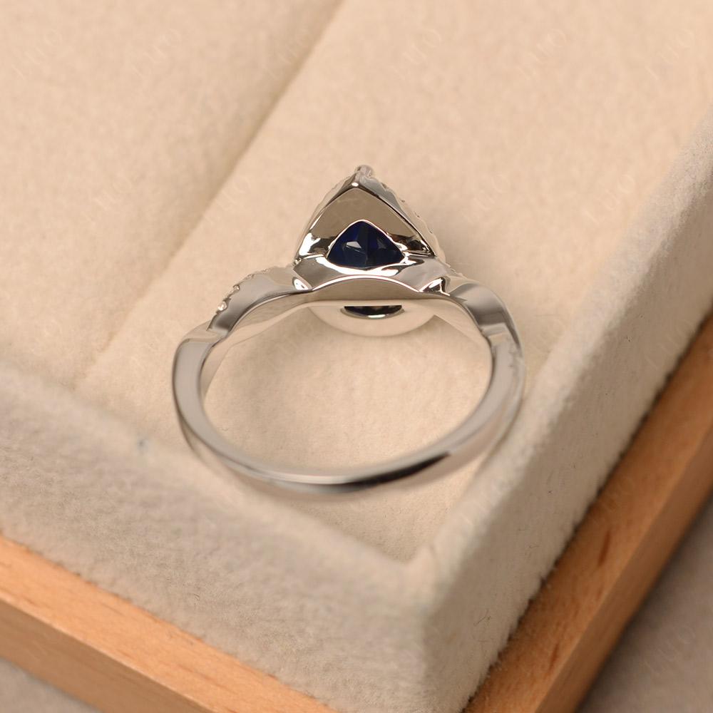 Pear Shaped Lab Sapphire Twisted Halo Engagement Ring - LUO Jewelry