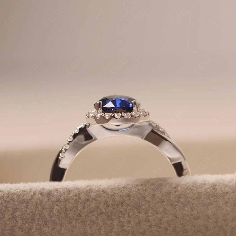 Pear Shaped Lab Sapphire Twisted Halo Engagement Ring - LUO Jewelry