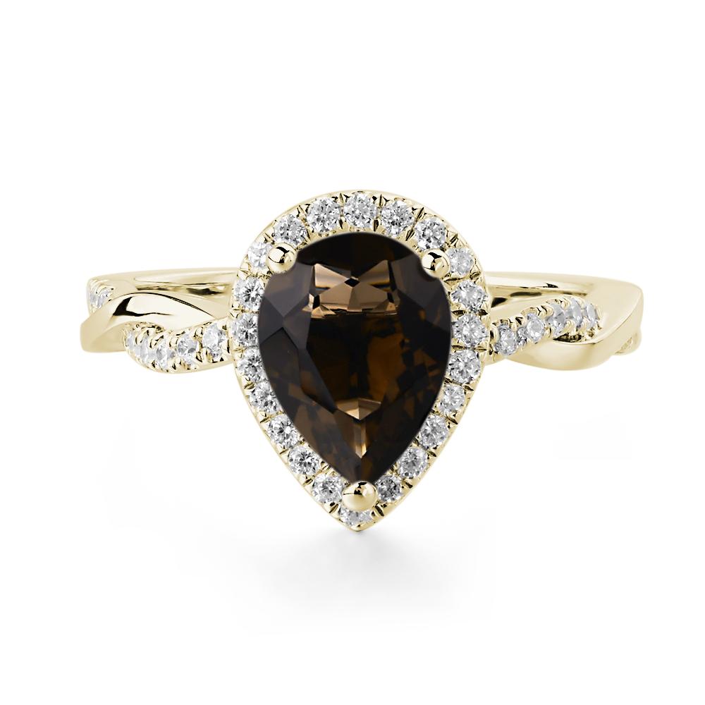 Pear Shaped Smoky Quartz Twisted Halo Ring - LUO Jewelry #metal_14k yellow gold