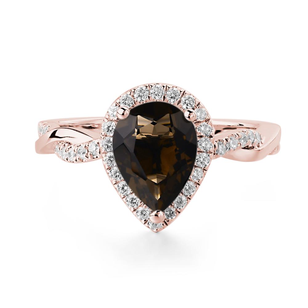 Pear Shaped Smoky Quartz Twisted Halo Ring - LUO Jewelry #metal_18k rose gold