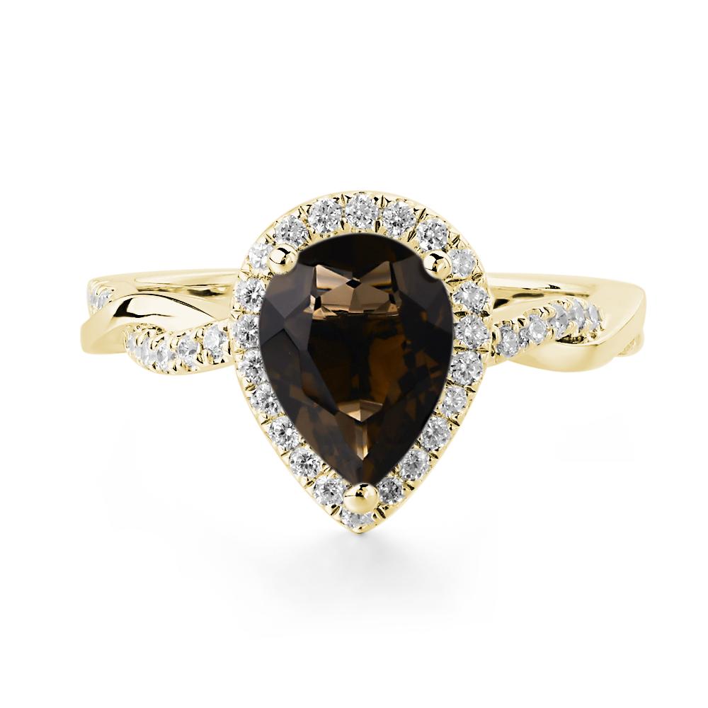 Pear Shaped Smoky Quartz Twisted Halo Ring - LUO Jewelry #metal_18k yellow gold