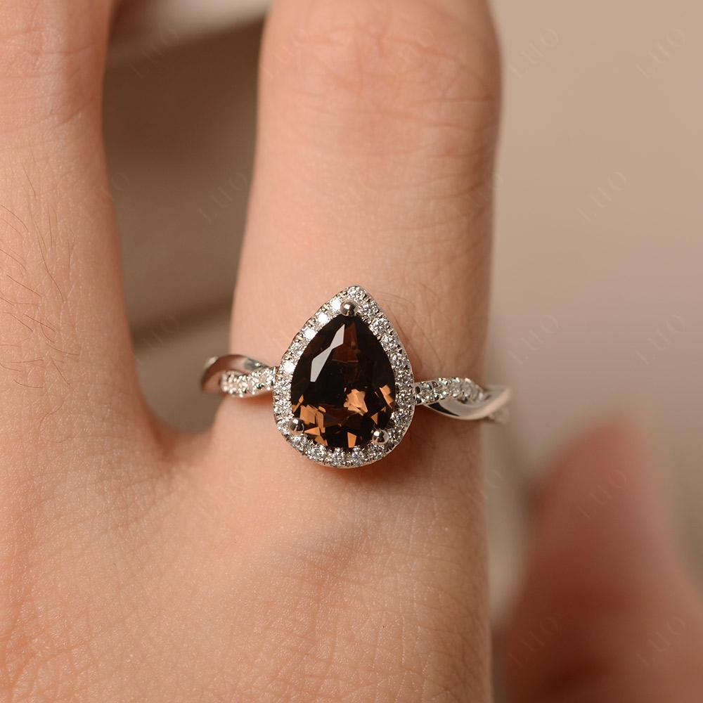 Pear Shaped Smoky Quartz Twisted Halo Ring - LUO Jewelry