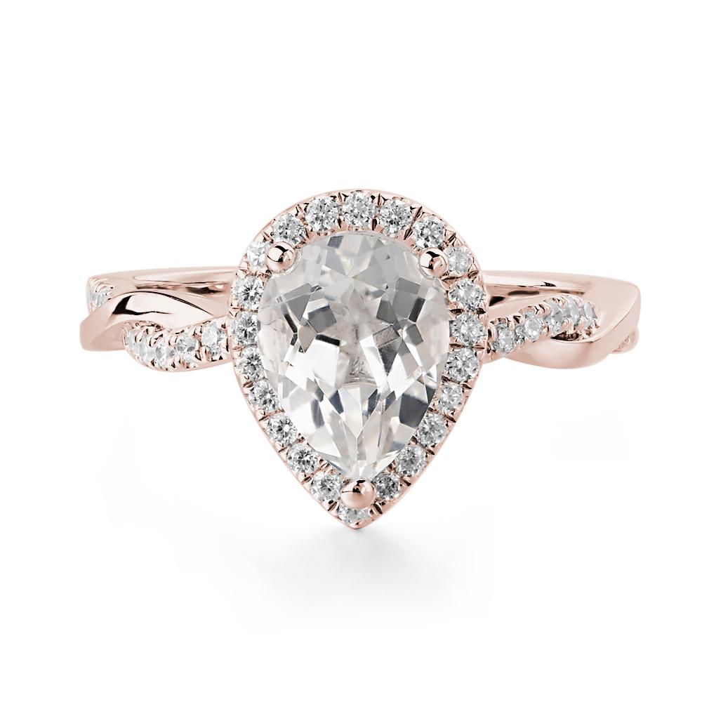 Pear Shaped White Topaz Twisted Halo Ring - LUO Jewelry #metal_14k rose gold