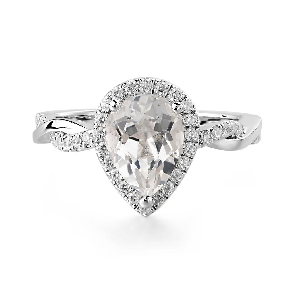 Pear Shaped White Topaz Twisted Halo Ring - LUO Jewelry #metal_14k white gold