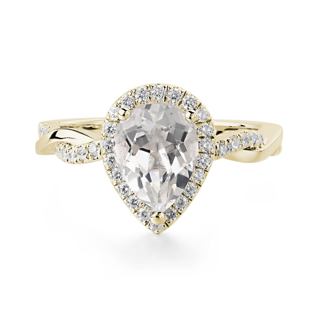 Pear Shaped White Topaz Twisted Halo Ring - LUO Jewelry #metal_14k yellow gold