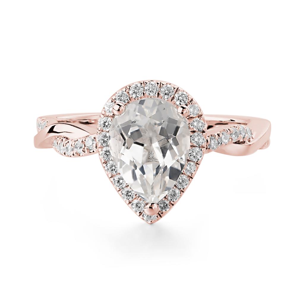 Pear Shaped White Topaz Twisted Halo Ring - LUO Jewelry #metal_18k rose gold