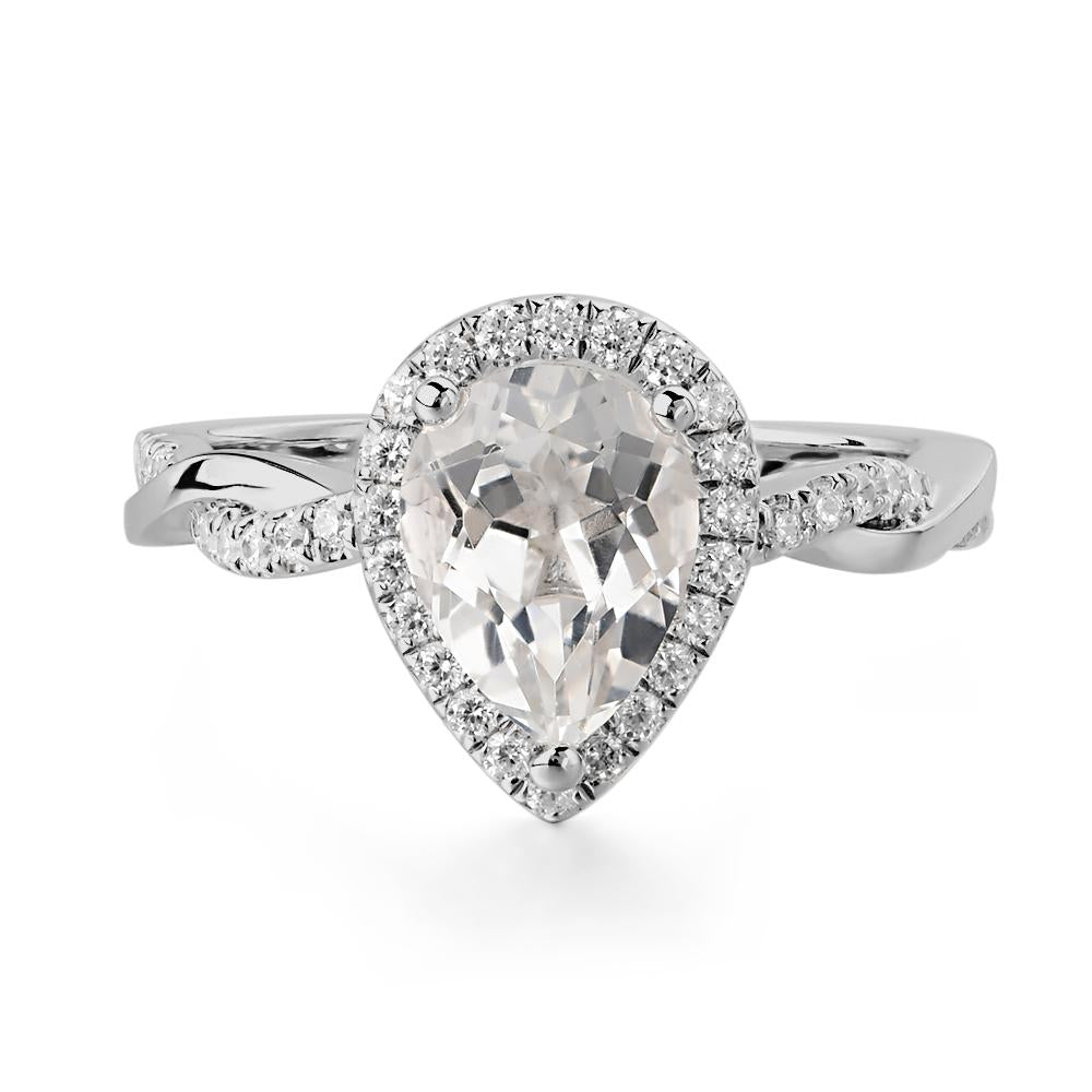 Pear Shaped White Topaz Twisted Halo Ring - LUO Jewelry #metal_platinum