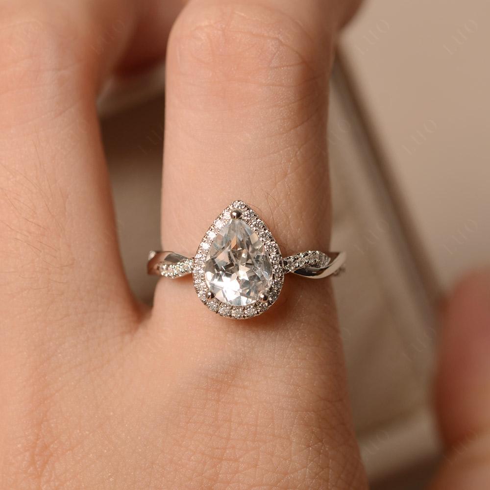 Pear Shaped White Topaz Twisted Halo Ring - LUO Jewelry