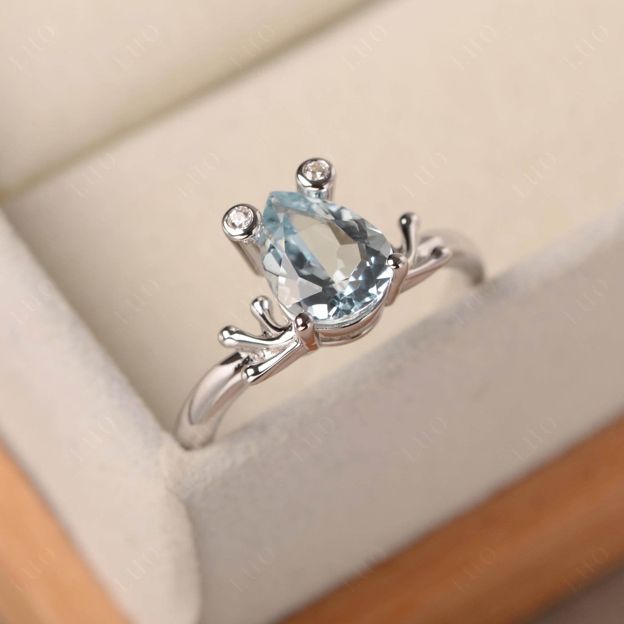 Aquamarine Ring Frog Engagement Ring - LUO Jewelry